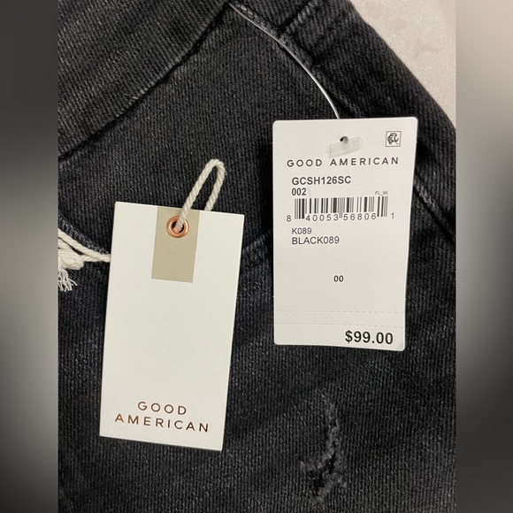 NWT Good American Good Curve Black denim shorts Distressed Size 00 - Picture 10 of 13